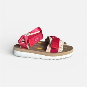Suicoke Women’s Red & Off-White CEL-V Sandals Vibram Sole Velcro Closure USW7